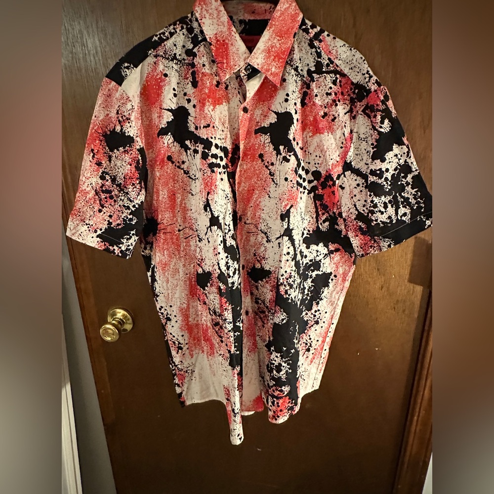 Hugo Boss Red and Black Abstract Shirt NWOT